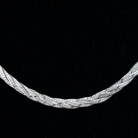 Sterling Silver 925 Flat Rope Chain Woven Necklace - Picture 8 of 8